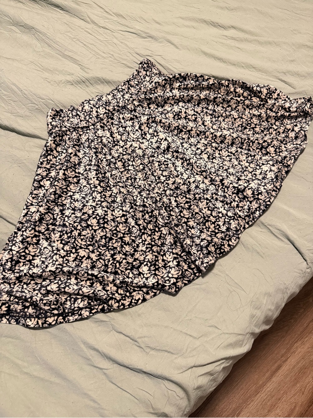 Hollister Black Mini Skirt with Cream Floral Print- Velvet-like material